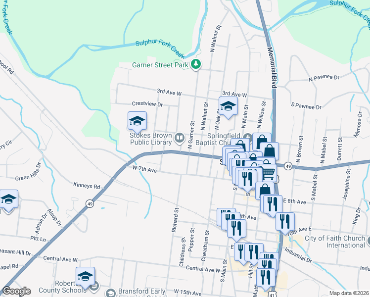 map of restaurants, bars, coffee shops, grocery stores, and more near 501 5th Avenue West in Springfield