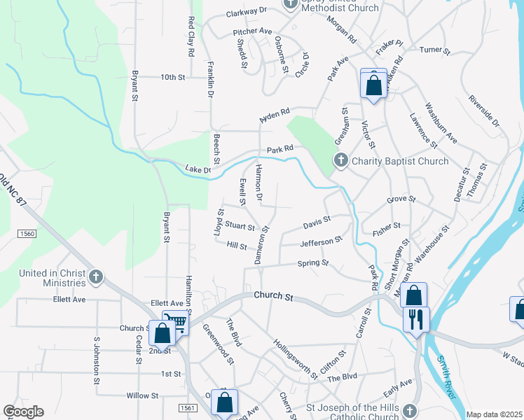 map of restaurants, bars, coffee shops, grocery stores, and more near 312 Ewell Street in Eden