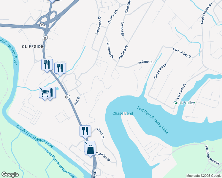map of restaurants, bars, coffee shops, grocery stores, and more near 3703 Skyland Drive in Kingsport