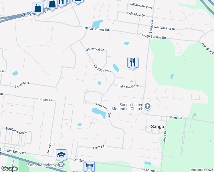 map of restaurants, bars, coffee shops, grocery stores, and more near 428 Treemont Drive in Clarksville