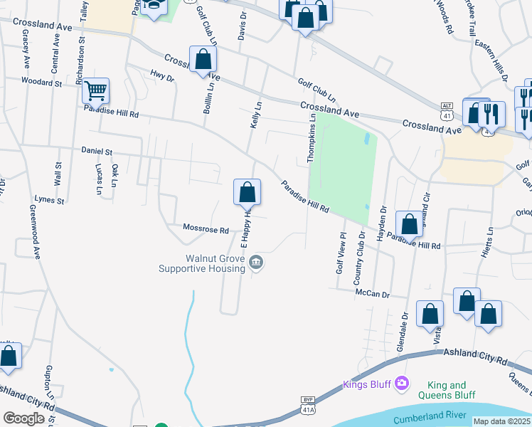 map of restaurants, bars, coffee shops, grocery stores, and more near 608 Hill Road in Clarksville