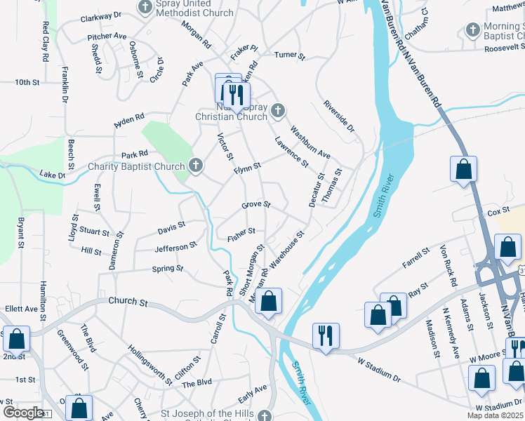 map of restaurants, bars, coffee shops, grocery stores, and more near 323 Morgan Road in Eden