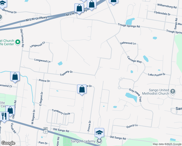 map of restaurants, bars, coffee shops, grocery stores, and more near 2841 Trelawny Drive in Clarksville