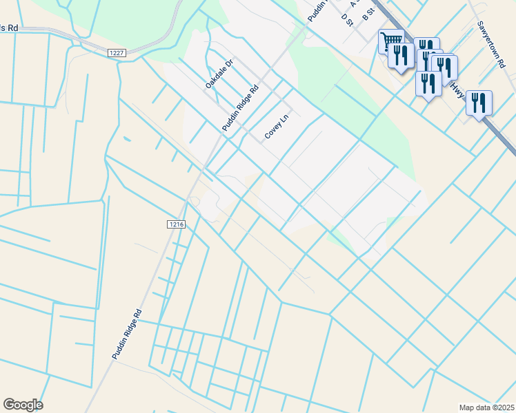 map of restaurants, bars, coffee shops, grocery stores, and more near 291 Puddin Ridge Road in Moyock