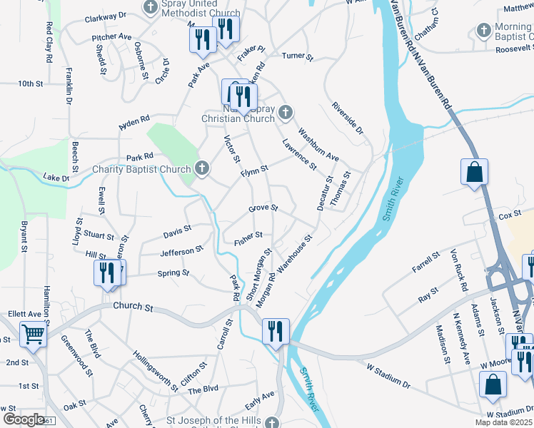 map of restaurants, bars, coffee shops, grocery stores, and more near 323 Morgan Road in Eden