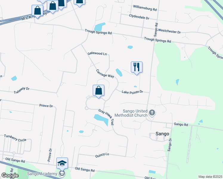 map of restaurants, bars, coffee shops, grocery stores, and more near 426 Treemont Drive in Clarksville