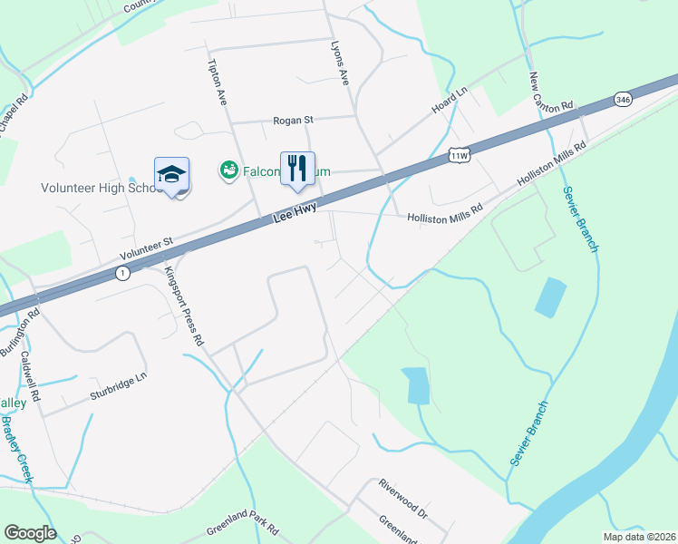 map of restaurants, bars, coffee shops, grocery stores, and more near 121 Sherwood Drive in Church Hill