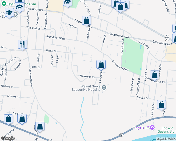 map of restaurants, bars, coffee shops, grocery stores, and more near 105 Valley View Circle in Clarksville