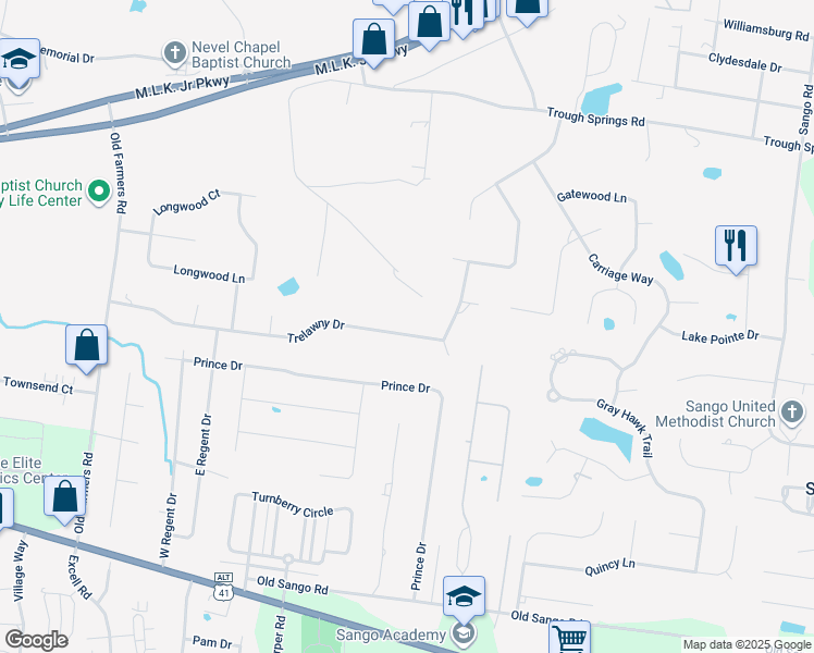 map of restaurants, bars, coffee shops, grocery stores, and more near 2837 Trelawny Drive in Clarksville