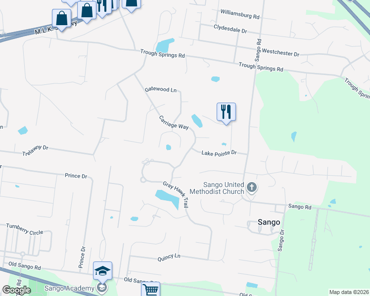 map of restaurants, bars, coffee shops, grocery stores, and more near 428 Treemont Drive in Clarksville
