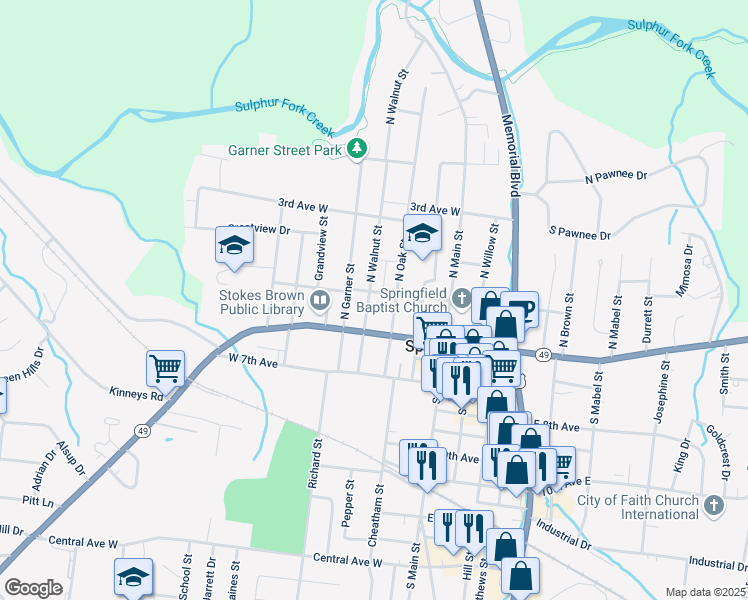 map of restaurants, bars, coffee shops, grocery stores, and more near 328 North Walnut Street in Springfield