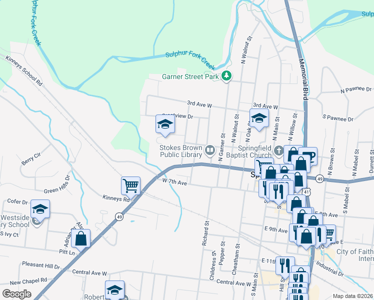 map of restaurants, bars, coffee shops, grocery stores, and more near 611 West 4th Avenue in Springfield
