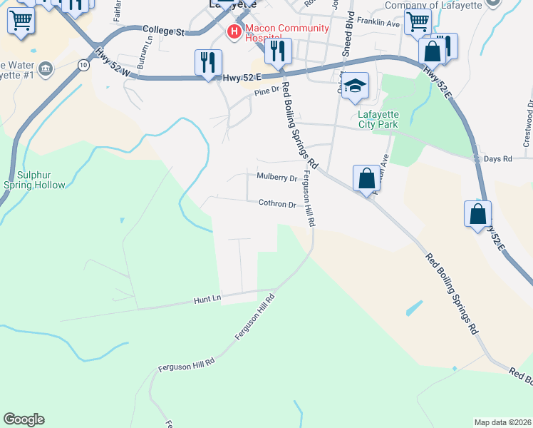 map of restaurants, bars, coffee shops, grocery stores, and more near 115 Cothron Drive in Lafayette