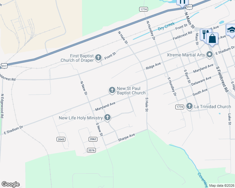 map of restaurants, bars, coffee shops, grocery stores, and more near 1028 East Stadium Drive in Eden