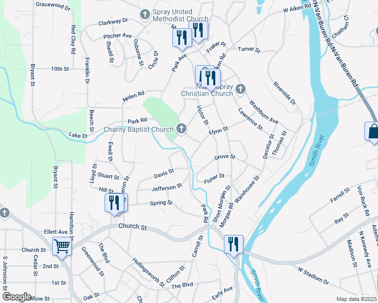 map of restaurants, bars, coffee shops, grocery stores, and more near Flynn Street in Eden