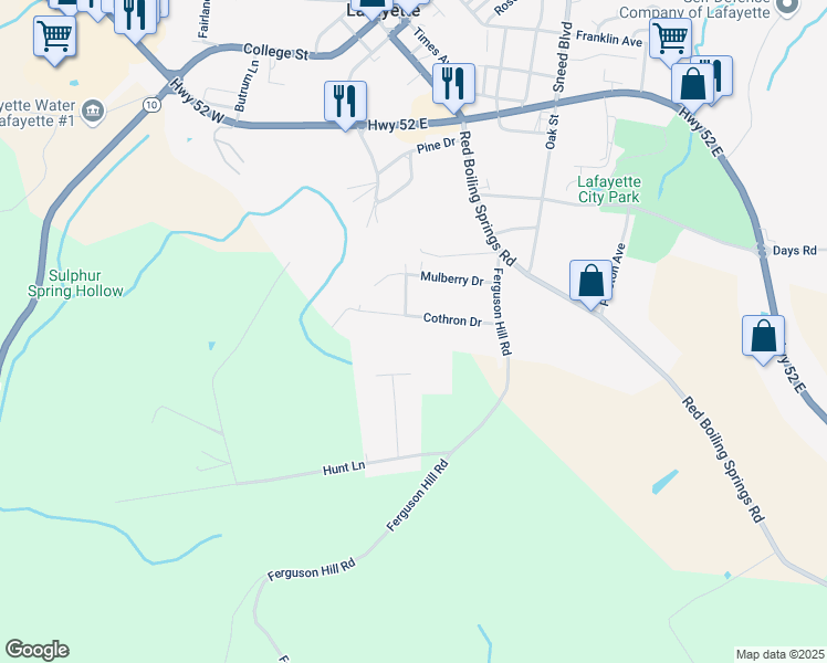 map of restaurants, bars, coffee shops, grocery stores, and more near 115 Cothron Dr in Lafayette