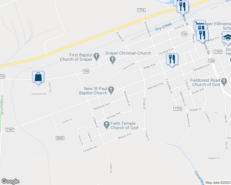 map of restaurants, bars, coffee shops, grocery stores, and more near 1028 East Stadium Drive in Eden