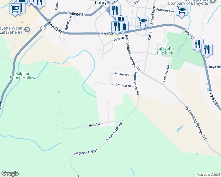 map of restaurants, bars, coffee shops, grocery stores, and more near 115 Cothron Drive in Lafayette