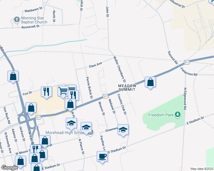 map of restaurants, bars, coffee shops, grocery stores, and more near 314 Meadowview Lane in Eden
