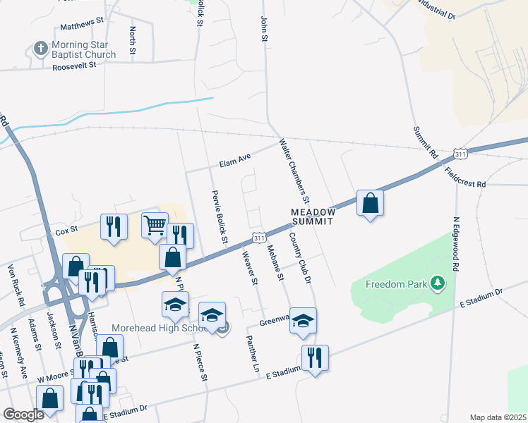 map of restaurants, bars, coffee shops, grocery stores, and more near 314 Meadowview Lane in Eden