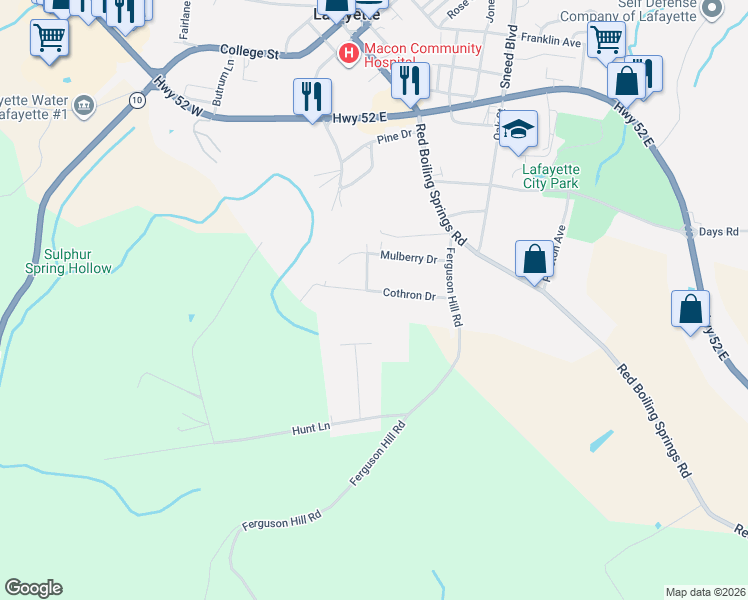 map of restaurants, bars, coffee shops, grocery stores, and more near 115 Cothron Drive in Lafayette