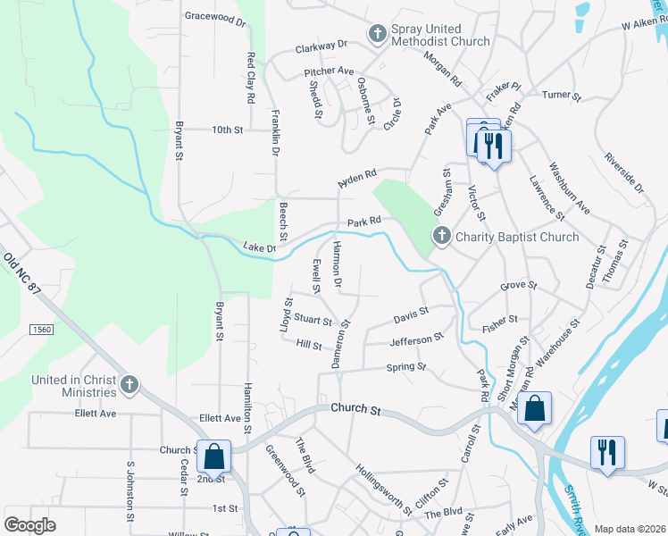map of restaurants, bars, coffee shops, grocery stores, and more near 413 Harmon Drive in Eden