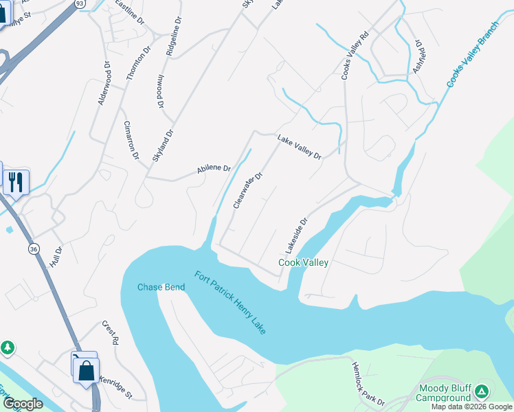 map of restaurants, bars, coffee shops, grocery stores, and more near 3640 Deland Drive in Kingsport