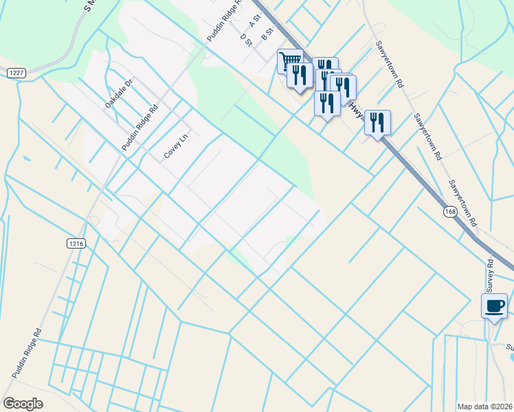 map of restaurants, bars, coffee shops, grocery stores, and more near 109 Alder Lane in Moyock