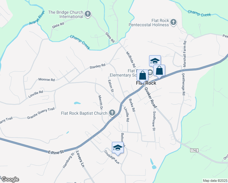 map of restaurants, bars, coffee shops, grocery stores, and more near 120 Eaton Street in Mount Airy