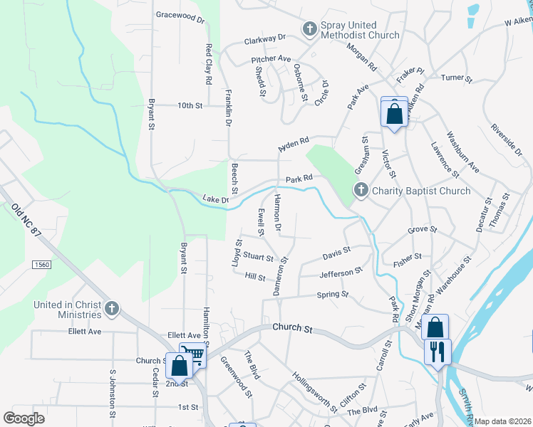 map of restaurants, bars, coffee shops, grocery stores, and more near 413 Harmon Drive in Eden