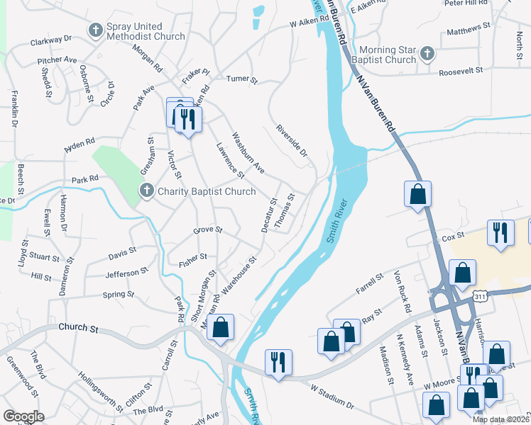 map of restaurants, bars, coffee shops, grocery stores, and more near 417 Decatur Street in Eden