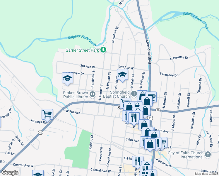 map of restaurants, bars, coffee shops, grocery stores, and more near 328 North Walnut Street in Springfield