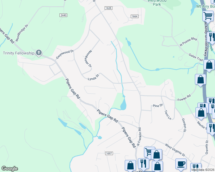 map of restaurants, bars, coffee shops, grocery stores, and more near 232 Dudley Avenue in Mount Airy