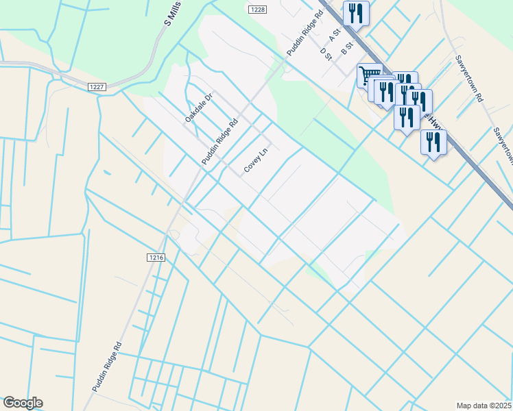 map of restaurants, bars, coffee shops, grocery stores, and more near 114 Quail Run Drive in Moyock