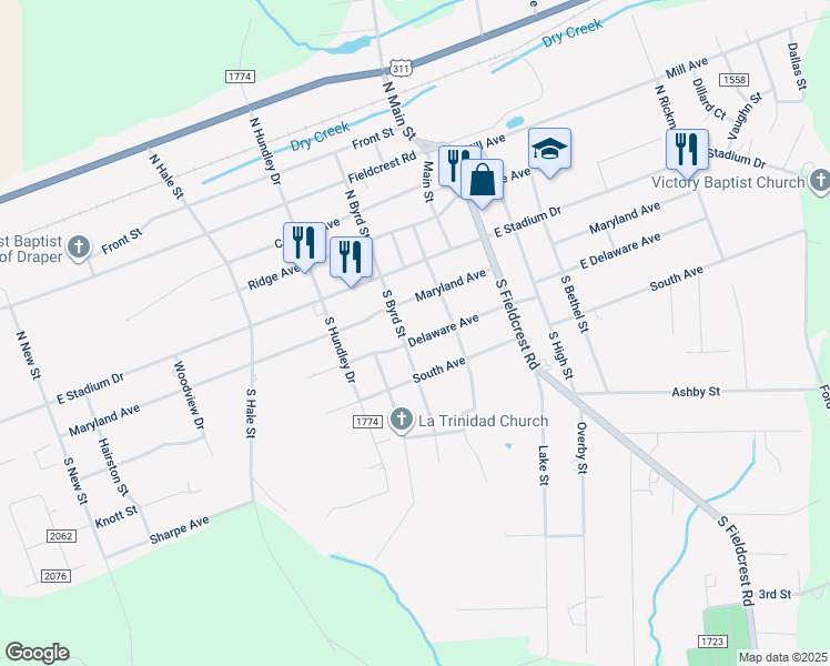 map of restaurants, bars, coffee shops, grocery stores, and more near 1406 Maryland Avenue in Eden