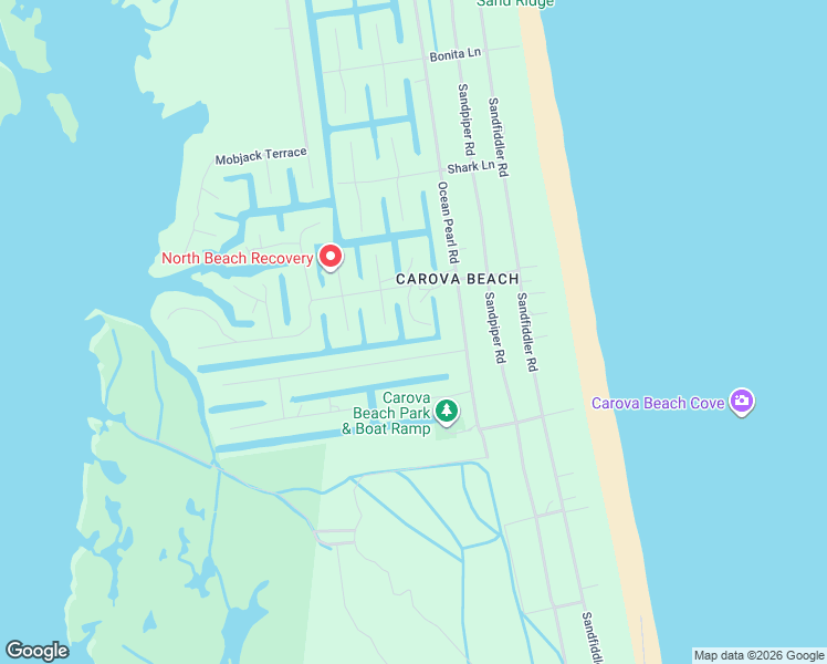 map of restaurants, bars, coffee shops, grocery stores, and more near 2134 Petrel Road in Currituck County