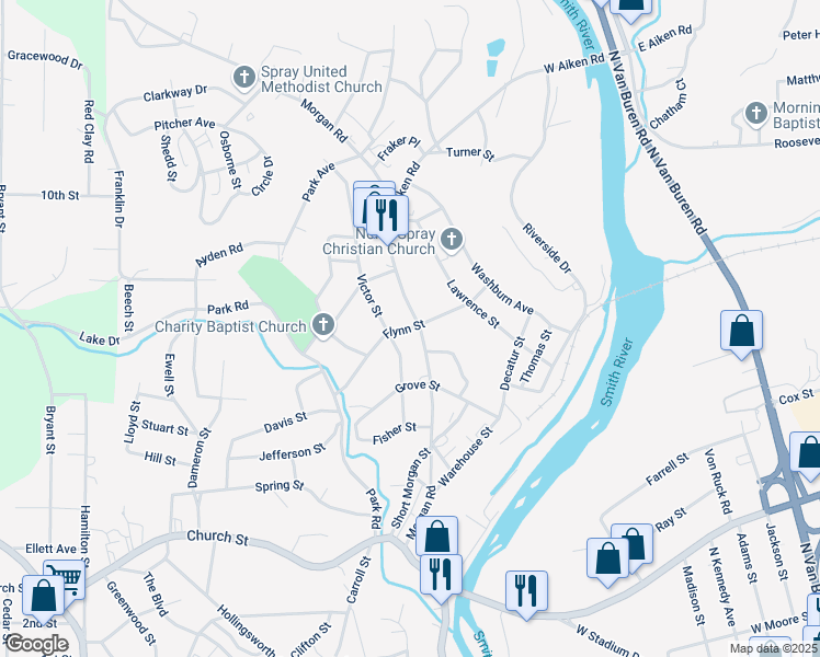 map of restaurants, bars, coffee shops, grocery stores, and more near Flynn Street in Eden