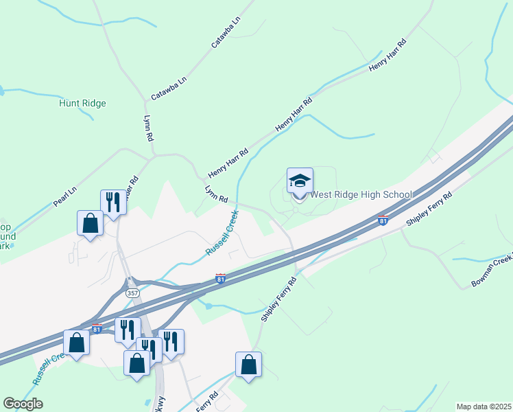 map of restaurants, bars, coffee shops, grocery stores, and more near 416 Lynn Rd in Blountville