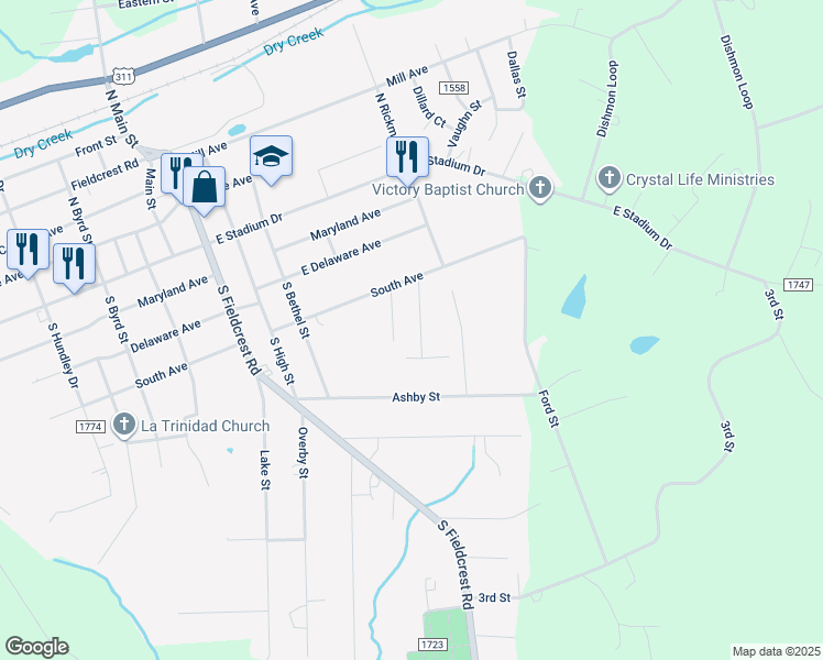 map of restaurants, bars, coffee shops, grocery stores, and more near 323 Shannon Drive in Eden