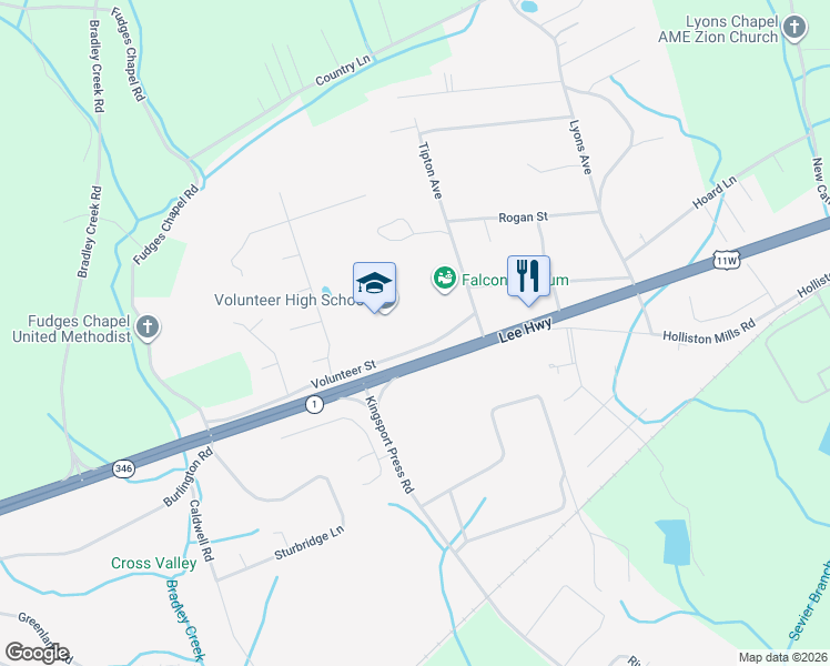 map of restaurants, bars, coffee shops, grocery stores, and more near 1050 Volunteer Street in Church Hill