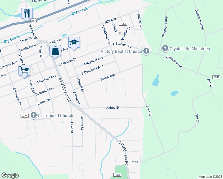 map of restaurants, bars, coffee shops, grocery stores, and more near 323 Shannon Drive in Eden