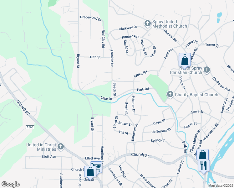 map of restaurants, bars, coffee shops, grocery stores, and more near 819 Lake Drive in Eden