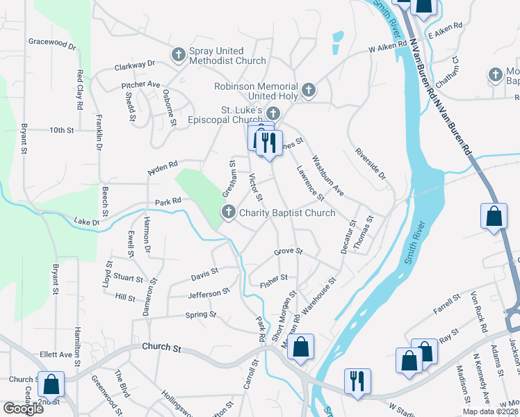 map of restaurants, bars, coffee shops, grocery stores, and more near 508 Victor Street in Eden