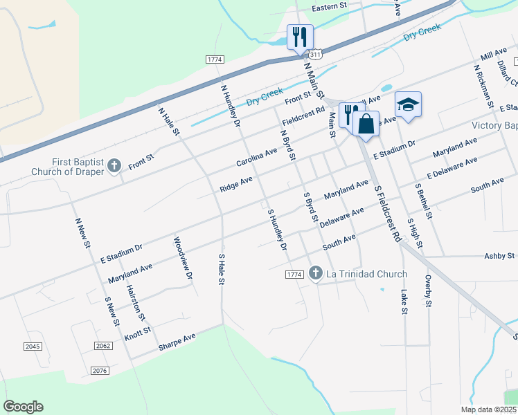 map of restaurants, bars, coffee shops, grocery stores, and more near 1222 East Stadium Drive in Eden