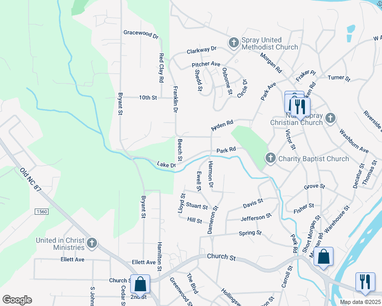 map of restaurants, bars, coffee shops, grocery stores, and more near 819 Lake Drive in Eden
