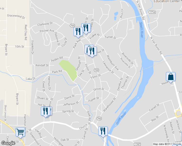 map of restaurants, bars, coffee shops, grocery stores, and more near 508 Victor Street in Eden