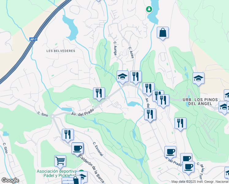 map of restaurants, bars, coffee shops, grocery stores, and more near 48 Avenida del Prado in Marbella