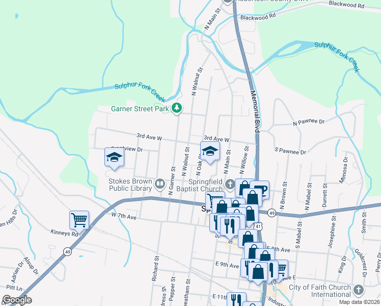 map of restaurants, bars, coffee shops, grocery stores, and more near 308 North Walnut Street in Springfield