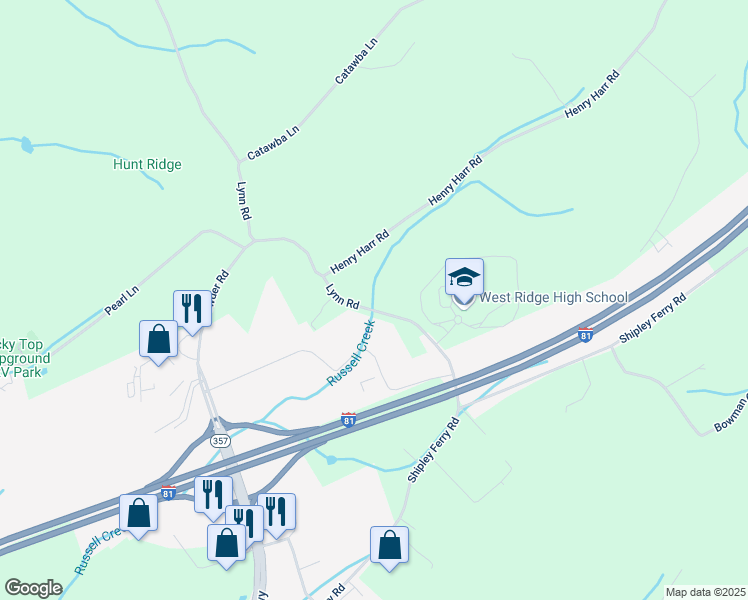 map of restaurants, bars, coffee shops, grocery stores, and more near 416 Lynn Road in Blountville