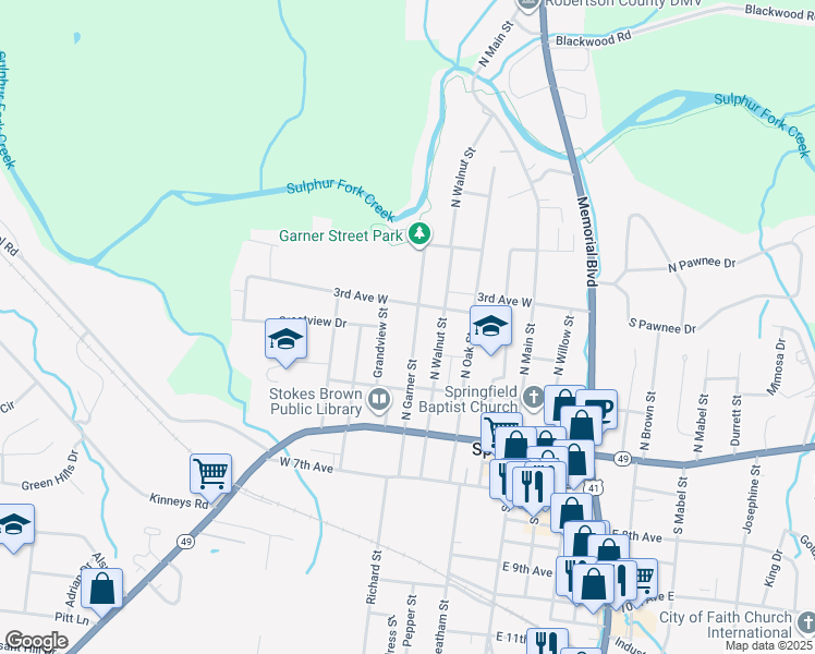 map of restaurants, bars, coffee shops, grocery stores, and more near 309 North Garner Street in Springfield
